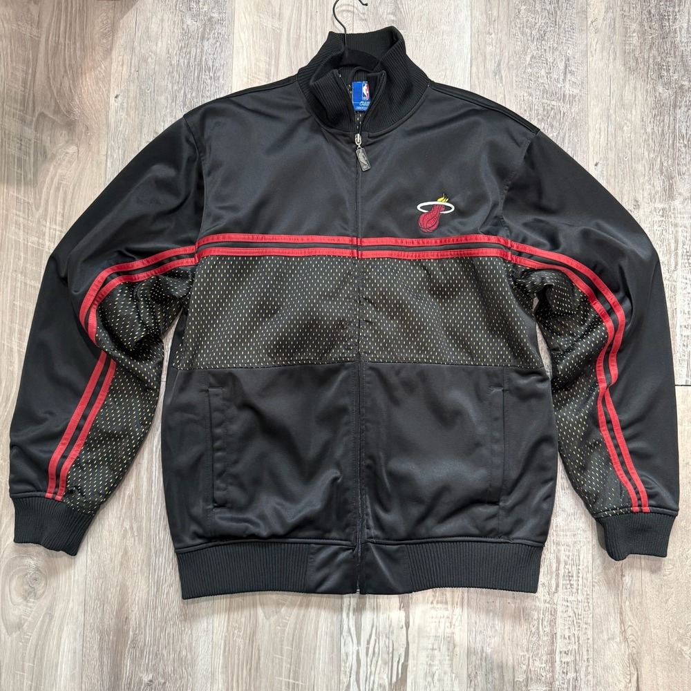 Miami Heat Jacket Men LARGE Black Red Basketball NBA UNK Full Zip Track Coat NEW